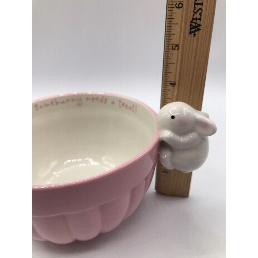 Hallmark Ceramic Easter Bunny‎ Candy Dish-Pink Somebunny Needs a Treat! Bowl EUC - Picture 5 of 5